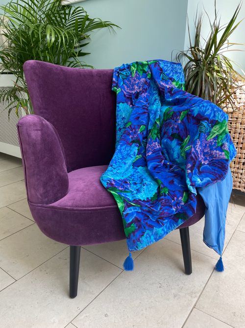 Aubergine Velvet Chair & Pansy Throw